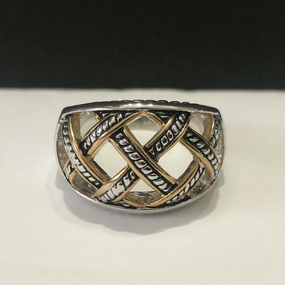 NWOT Premier Designs Criss Cross Gold Silver Tone Open Weave Twist Rope Ring 4.5